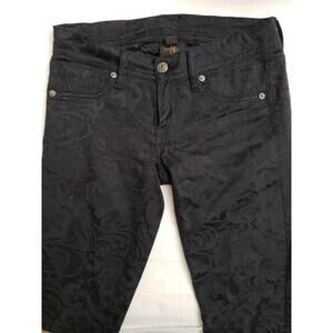 GENETIC DENIM SIZE 24 THE SHANE BLACK JACQUARD LACE PANTS .